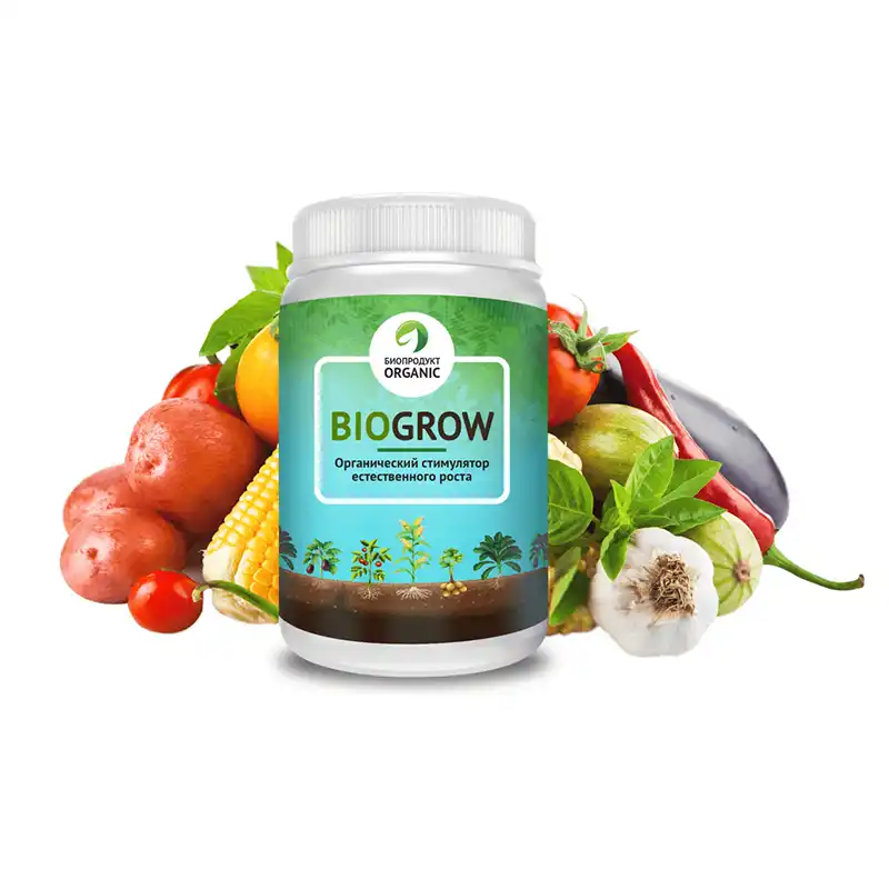 Удобрение BioGrow на фоне овощей