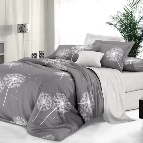 Постельное бельё с одуванчиками серое