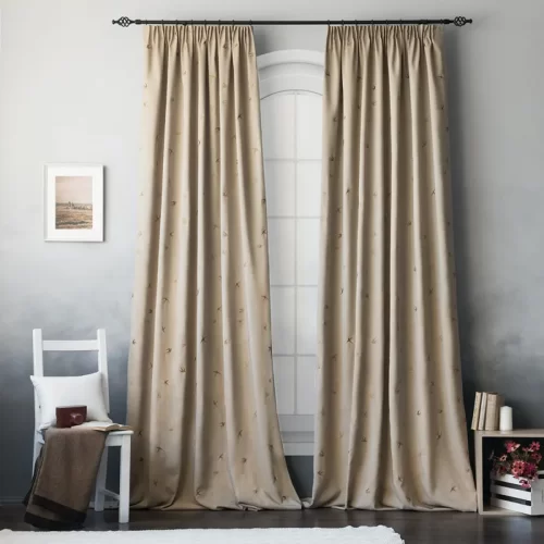 Шторы с ласточками коричнево-бежевые