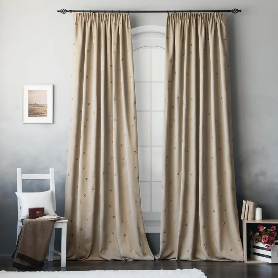 Шторы с ласточками коричнево-бежевые