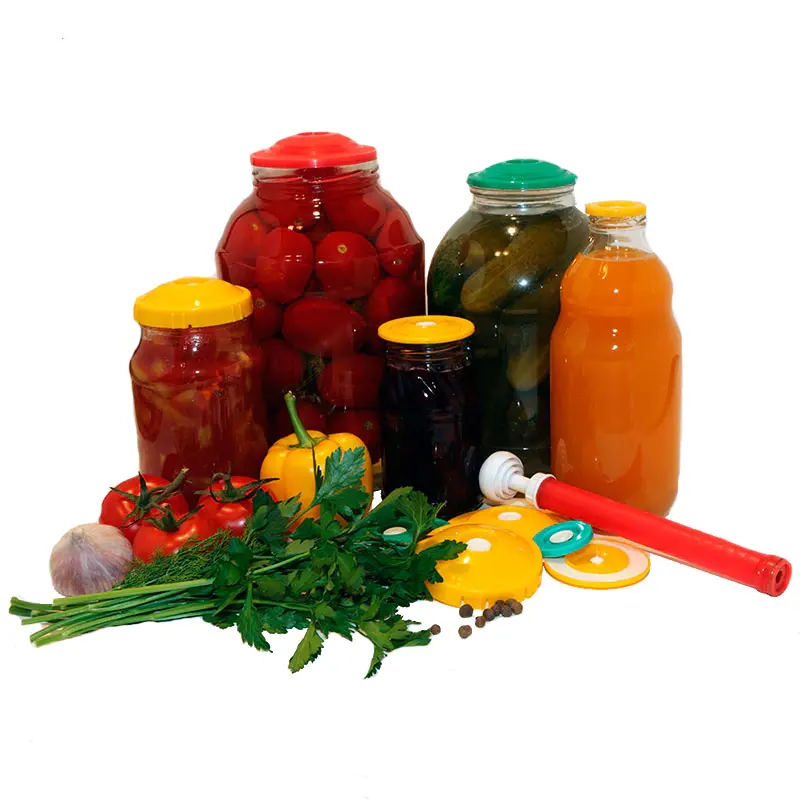 Закупоренные банки с соленьями с помощью крышек Вакс