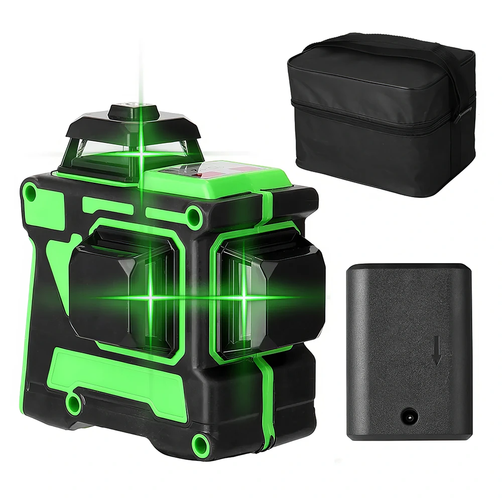 Лазерный нивелир с зеленым лучом, аккумулятор и кейс для переноски